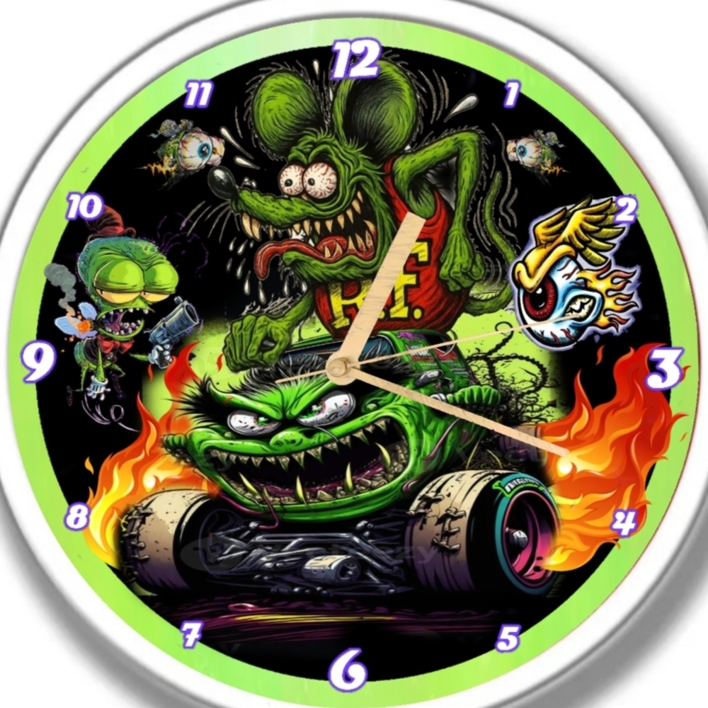Rat Fink Green and Black Wall Clock Personalized